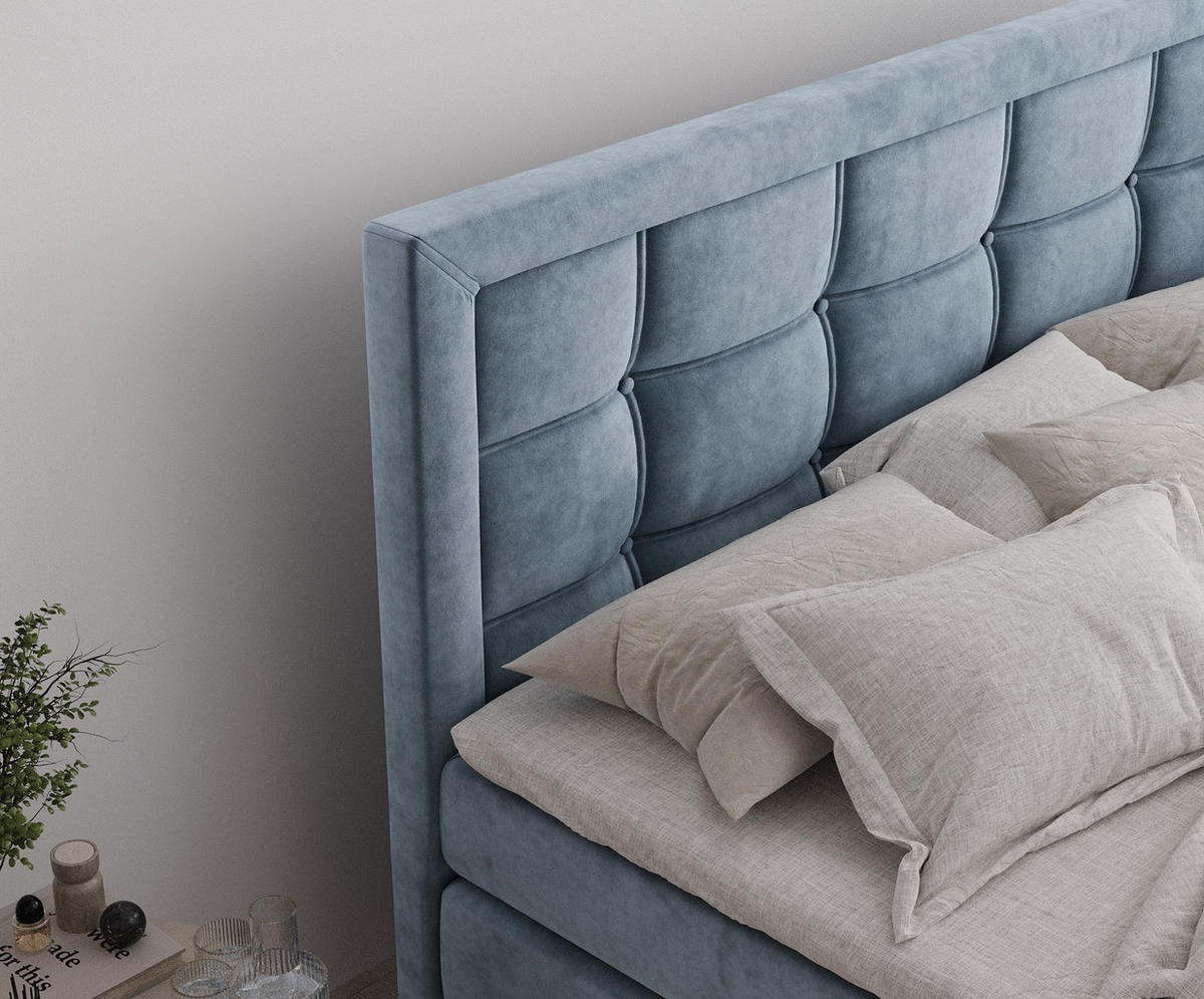 BOXSPRINGBETT Ambrosia Blau Grau 160/200 cm - Blaugrau/Schwarz, Holz/Holzwerkstoff (160/200cm) - Maison de Reve
