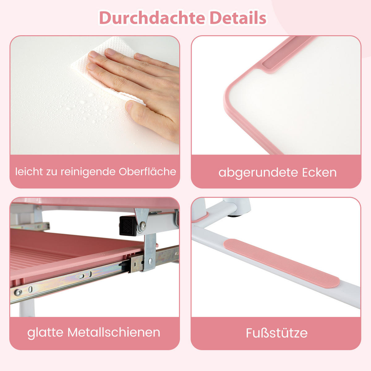 KINDERSCHREIBTISCH mit Stuhl Rosa(2-tlg) - Pink, Metall (80/83/50cm) - COSTWAY