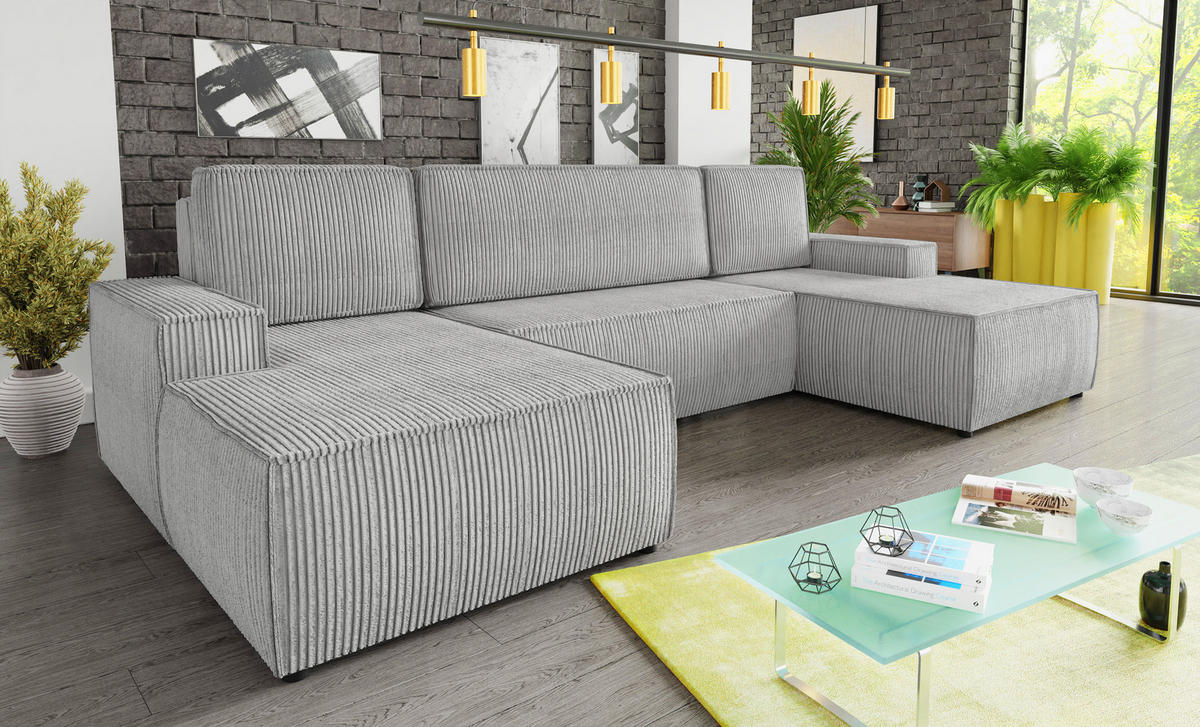 WOHNLANDSCHAFT Totti U - Grau, Holz/Textil (313/85/144cm) - Sofnet