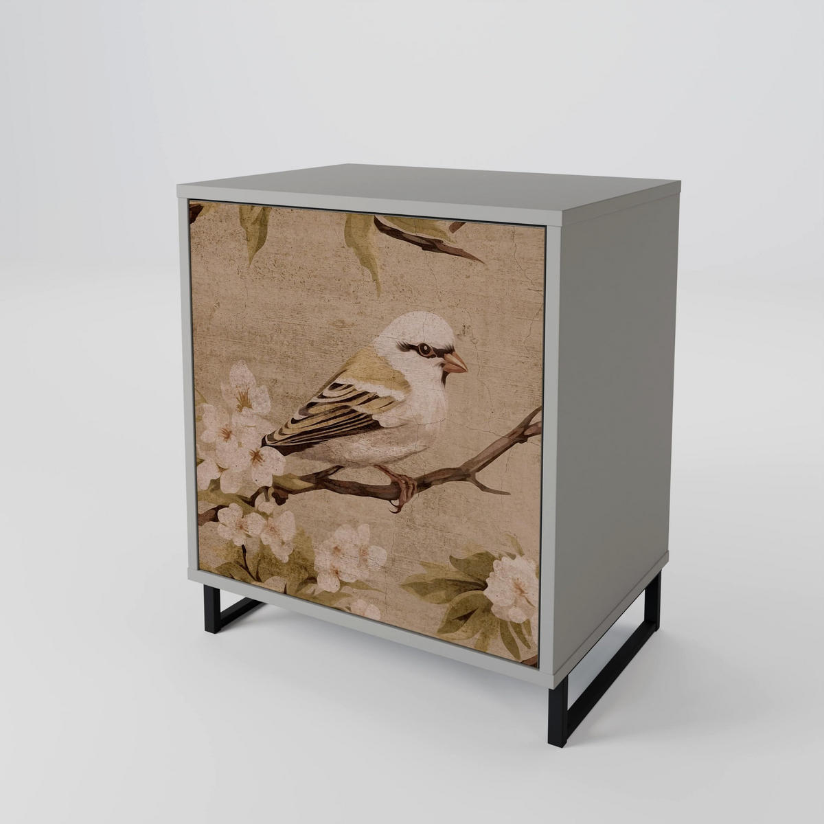 SIDEBOARD PETAL DISTINGUISH, Grau, 57,5x42x70,5 cm, Schwarze Metall-Sternfüße - Multicolor/Schwarz, Holzwerkstoff/Metall (57.5/70.5/42cm) - SpaceRebels