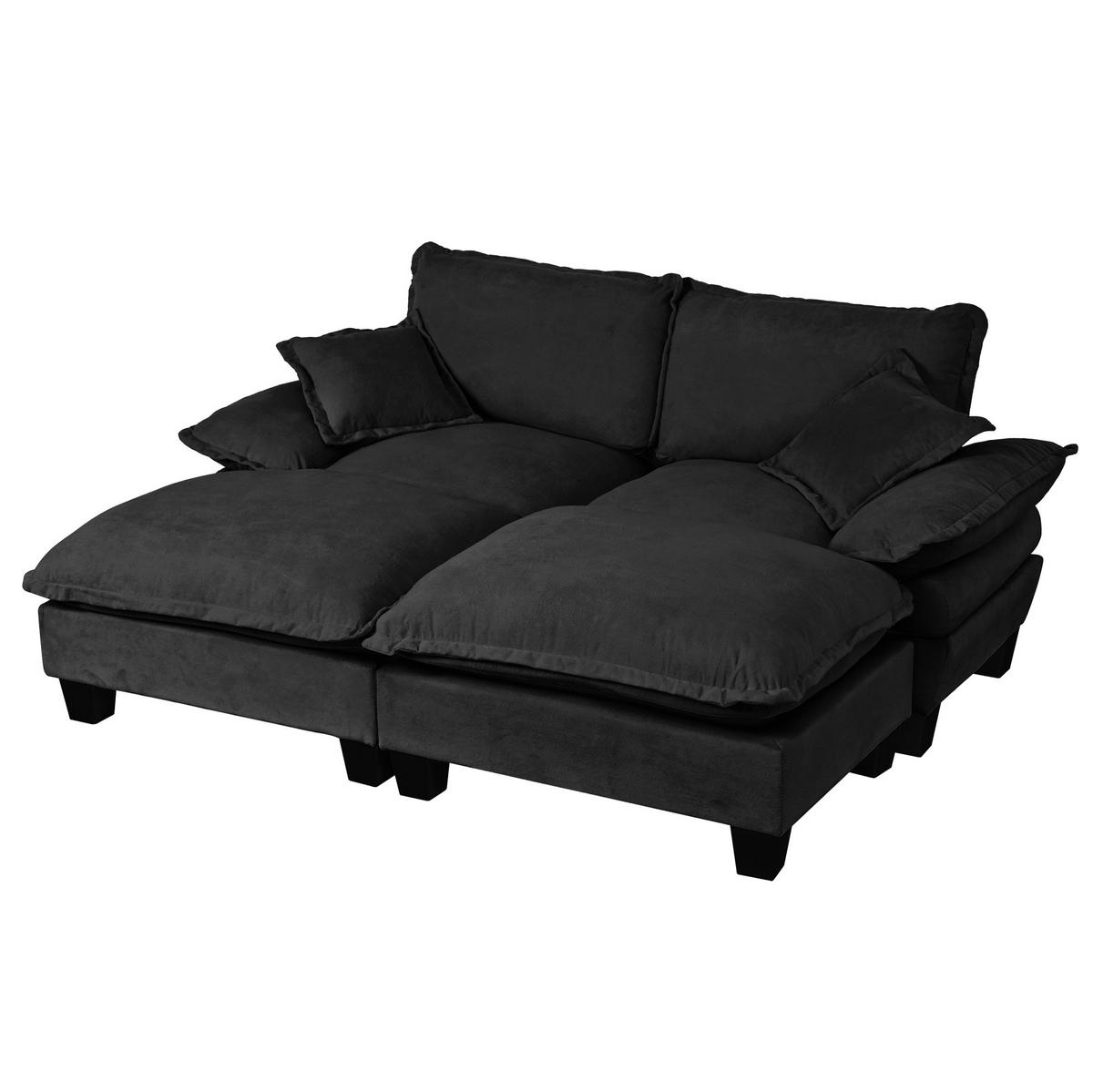 ECKSOFA 194/151/90 cm schwarz aus Chenille mit Ottomanen - Schwarz, Textil (151/194cm) - OKWISH