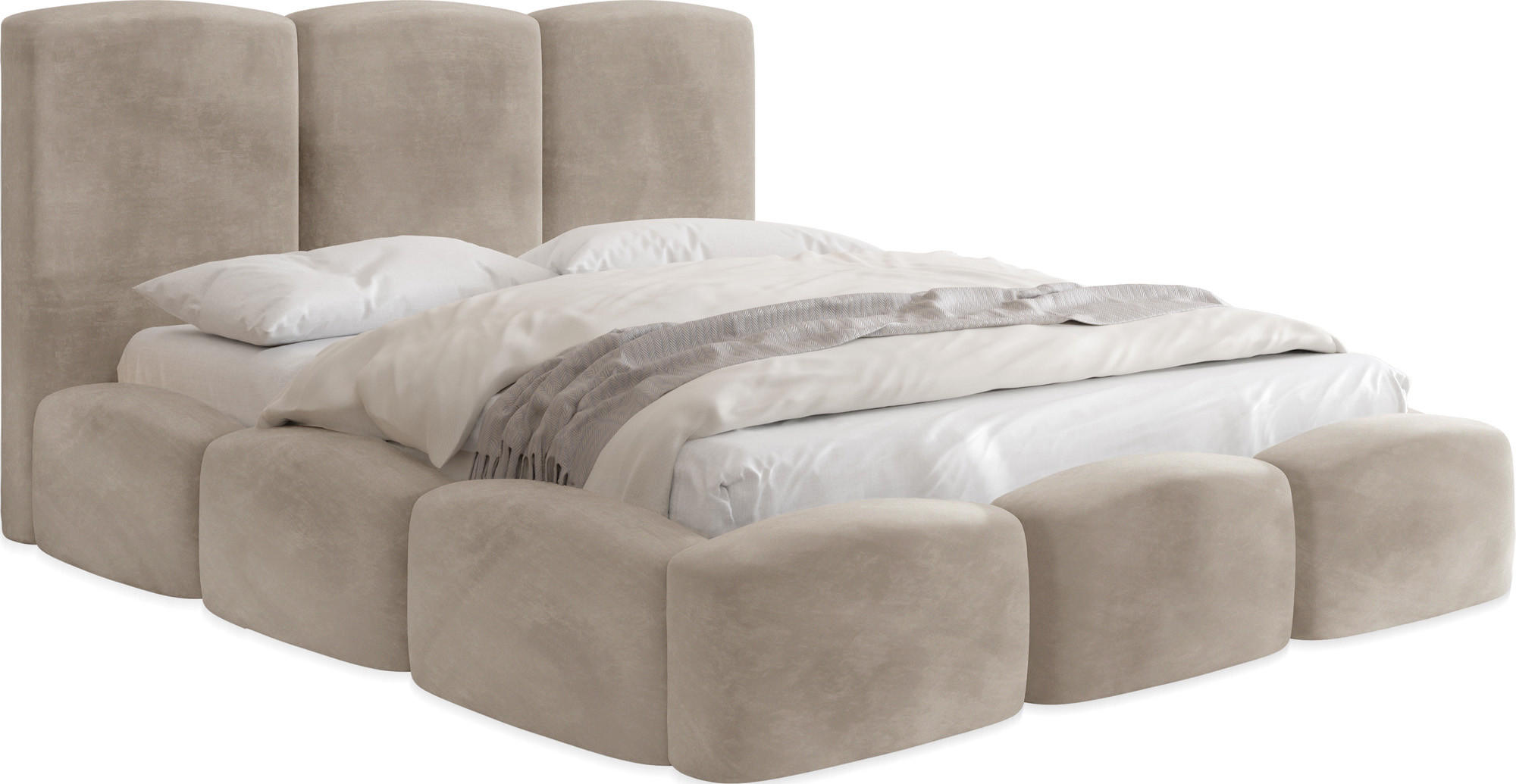 POLSTERBETT Harmony mit Bettkasten, Beige Samt 140x200 cm - Greige/Beige, Holz/Holzwerkstoff (140/200cm) - WFL GROUP