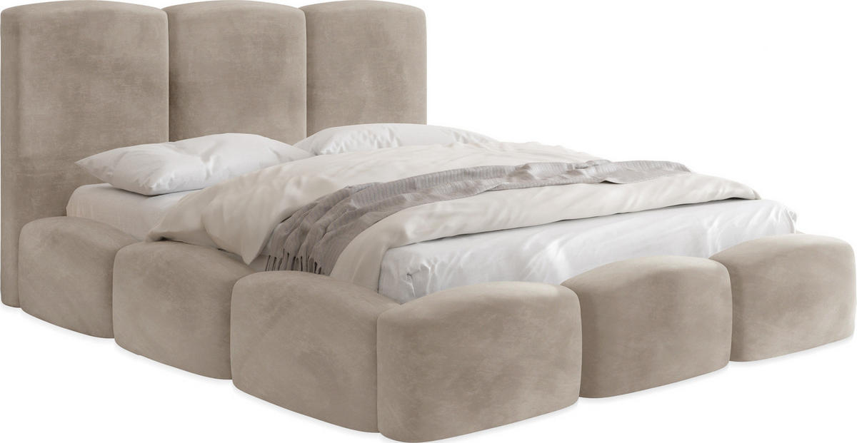 POLSTERBETT Harmony mit Bettkasten, Beige Samt 200x200 cm - Greige/Beige, Holz/Holzwerkstoff (200/200cm) - WFL GROUP