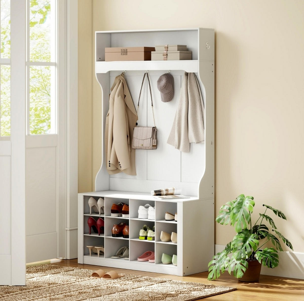 GARDEROBE 100/35/172,2 cm aus Holzwerkstoff mit Sitzbank und 12 Schuhfächern Weiß - Weiß, Holzwerkstoff (100/172.2/35cm) - Modenvie