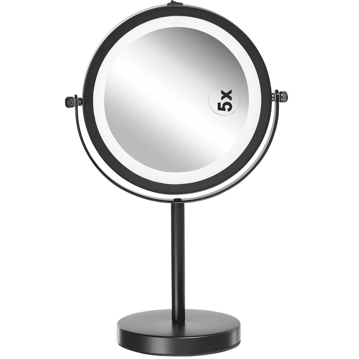KOSMETIKSPIEGEL schwarz mit LED-Beleuchtung 17 cm Tuchan - Schwarz, Metall (17/33/12cm) - Beliani