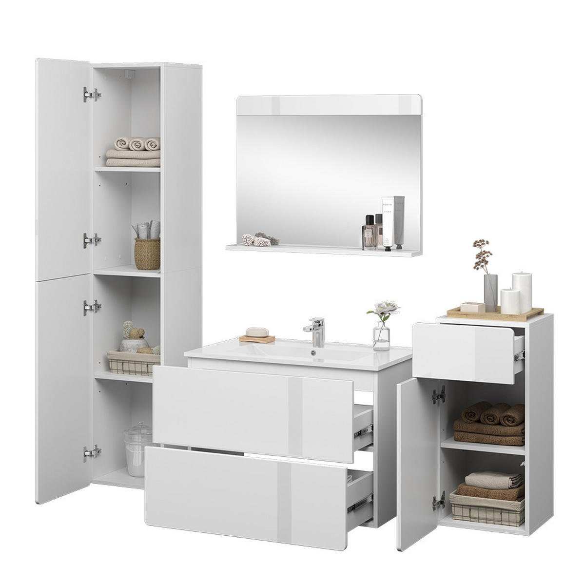 BADMÖBEL-SET Izan Weiß 5 Teile - Weiß, Holzwerkstoff (80/59.3/46cm) - Vicco