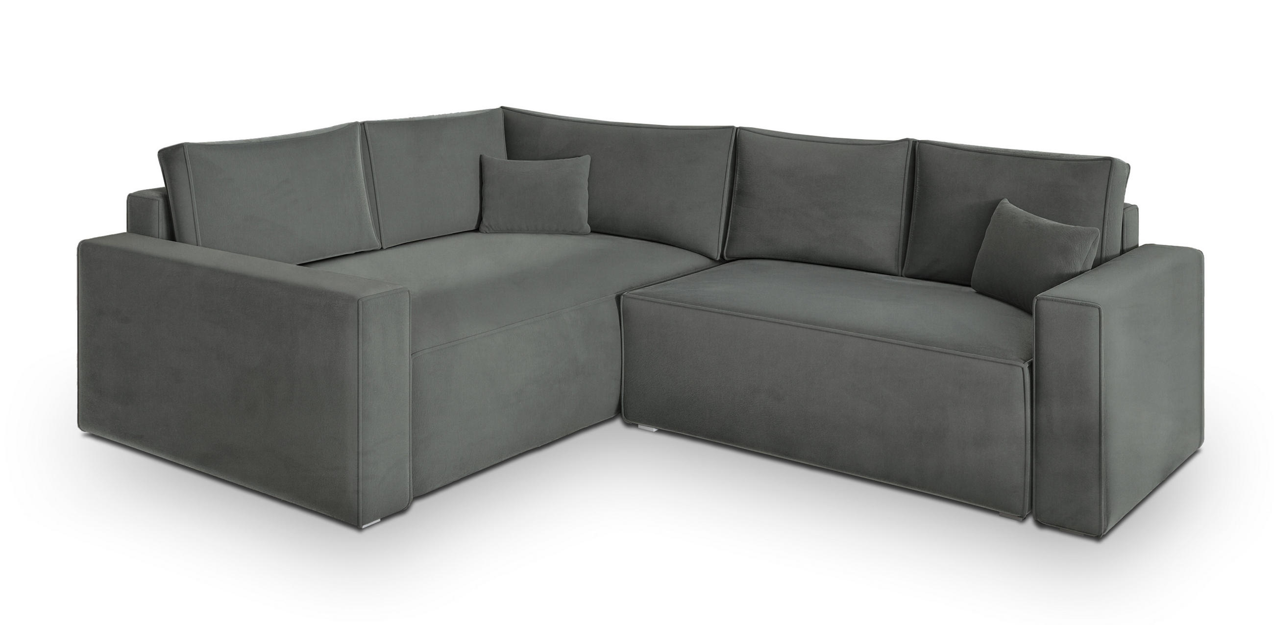 ECKSOFA ERONIS L-S Grau Velours-Stoff mit Schlaffunktion - Grau, Holz (265/194cm) - MASSENO