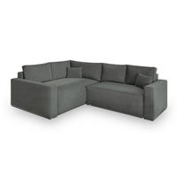 ECKSOFA ERONIS L-S Grau Velours-Stoff mit Schlaffunktion - Grau, Holz (265/194cm) - MASSENO