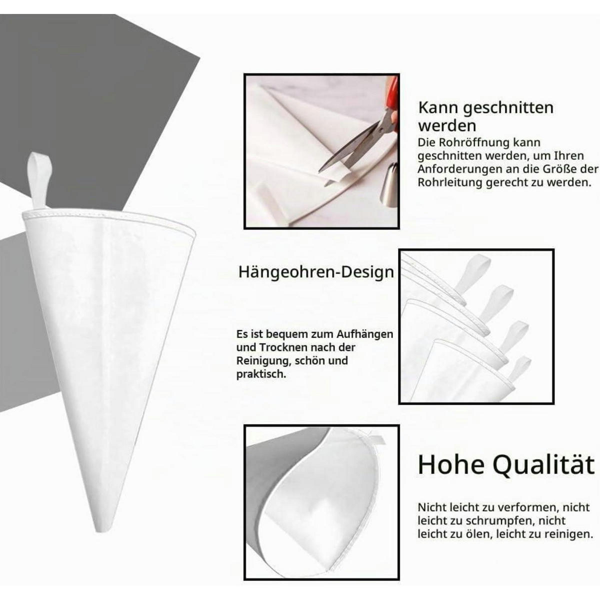 SPRITZBEUTEL 4-teiliges Set 30/35/40/45 cm Silikon wiederverwendbar - Weiß, Textil (27/1/45cm)