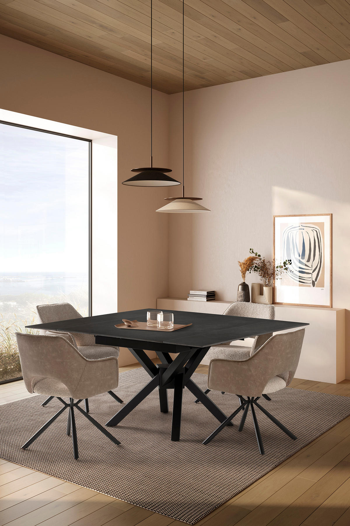 ESSTISCH Arlene Schwarz 150/90/76 cm - Schwarz, Stein (150/90/76cm) - Drawer