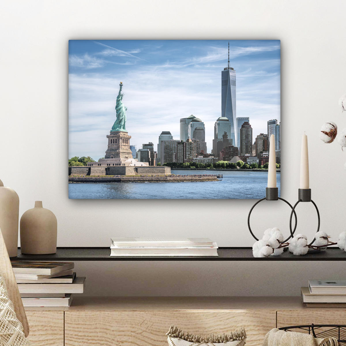 LEINWANDBILD New York - Freiheitsstatue - Wasser 40x30 cm - Hellblau, Textil (40/30cm) - MuchoWow