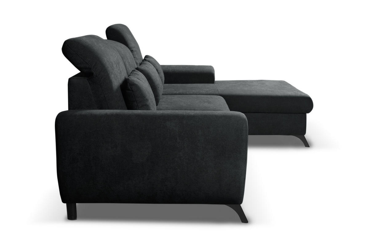 ECKSOFA LUCE R-S Anthrazit Plüsch-Stoff mit Schlaffunktion - Anthrazit, Holz (279/172cm) - MASSENO