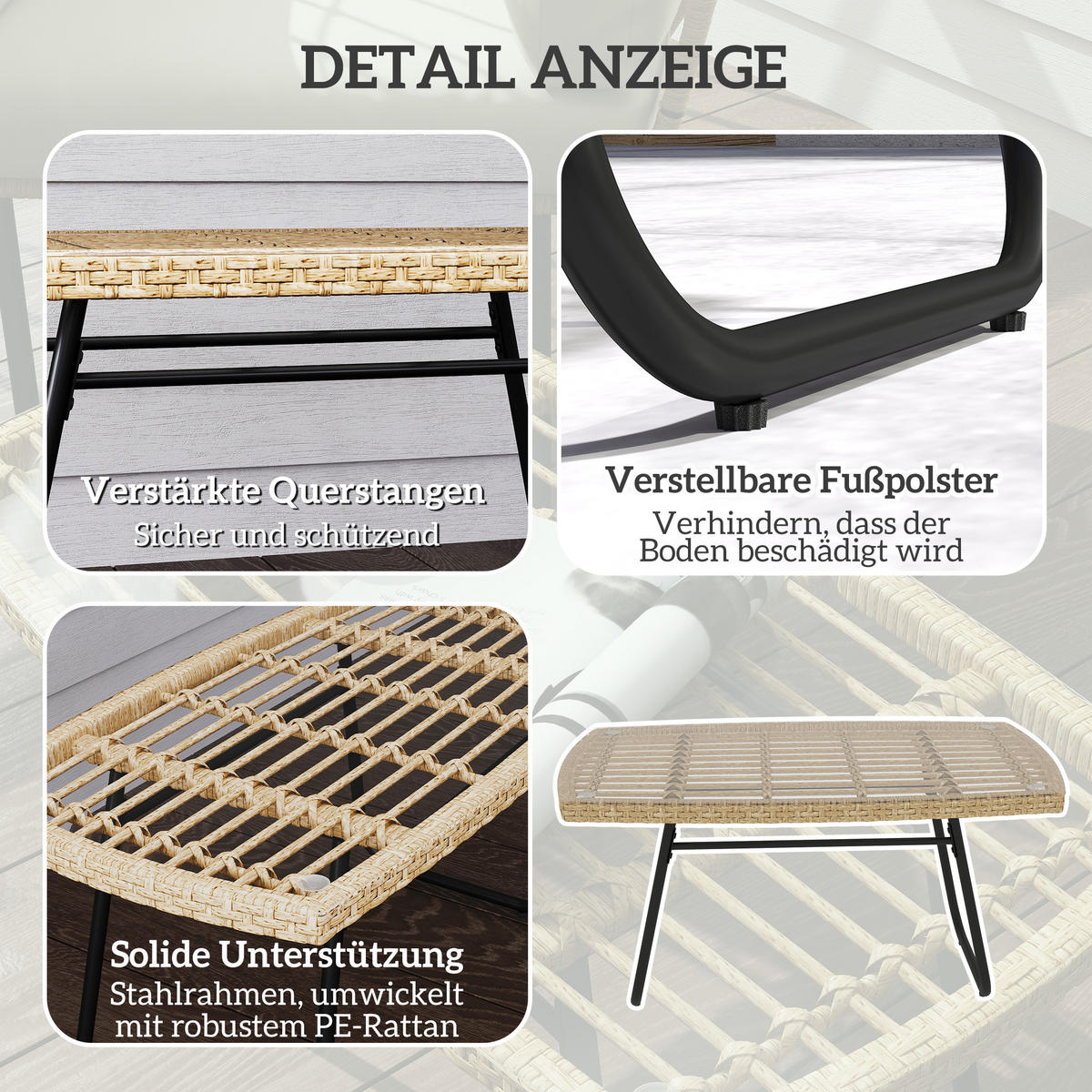 GARTENTISCH 90 x 50 x 45 cm, UV-beständig Beistelltisch Naturholz - Naturfarben, Metall (90/50/45cm) - Outsunny