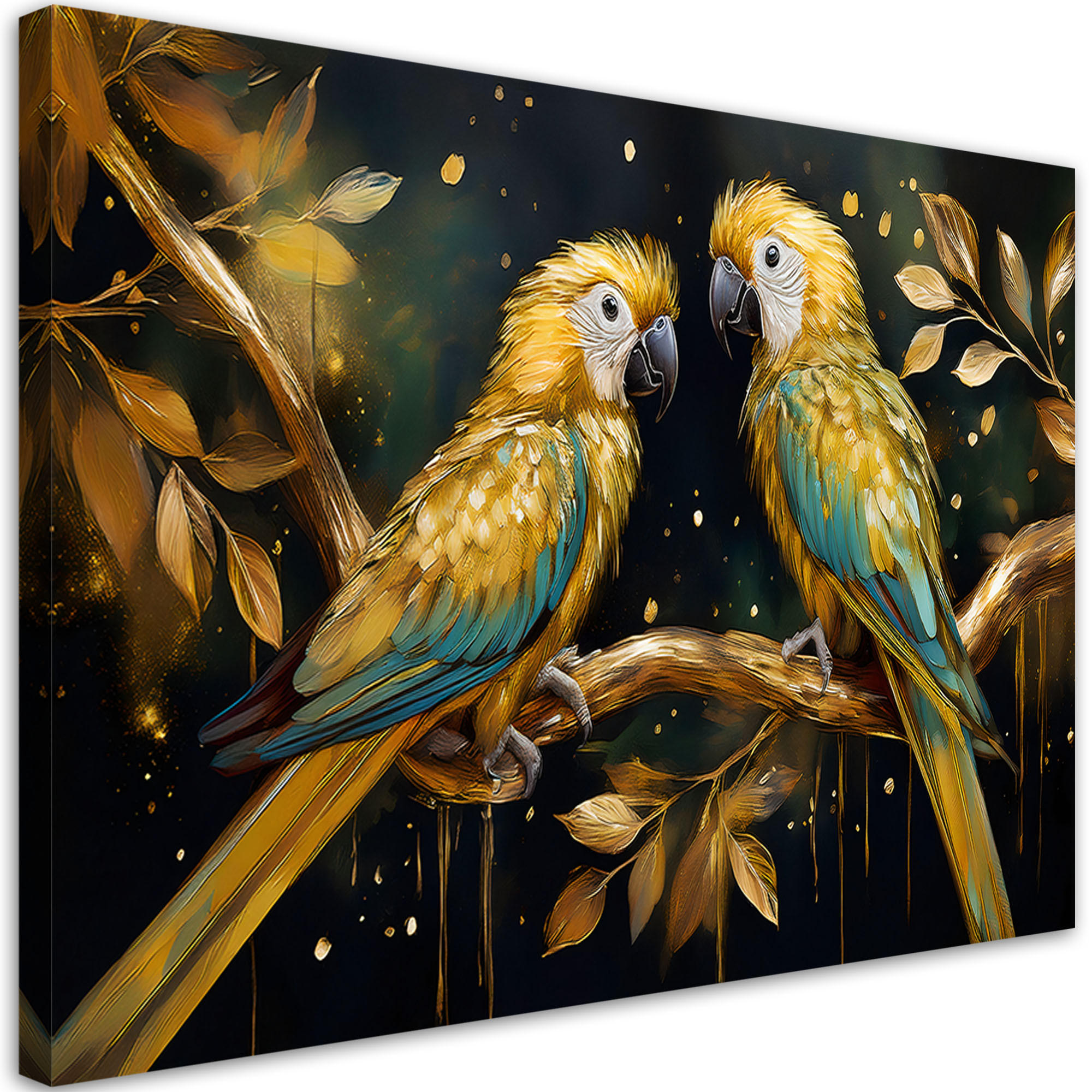 WANDBILD papageien vögel golden - Goldfarben, Textil (60/40cm) - Feeby