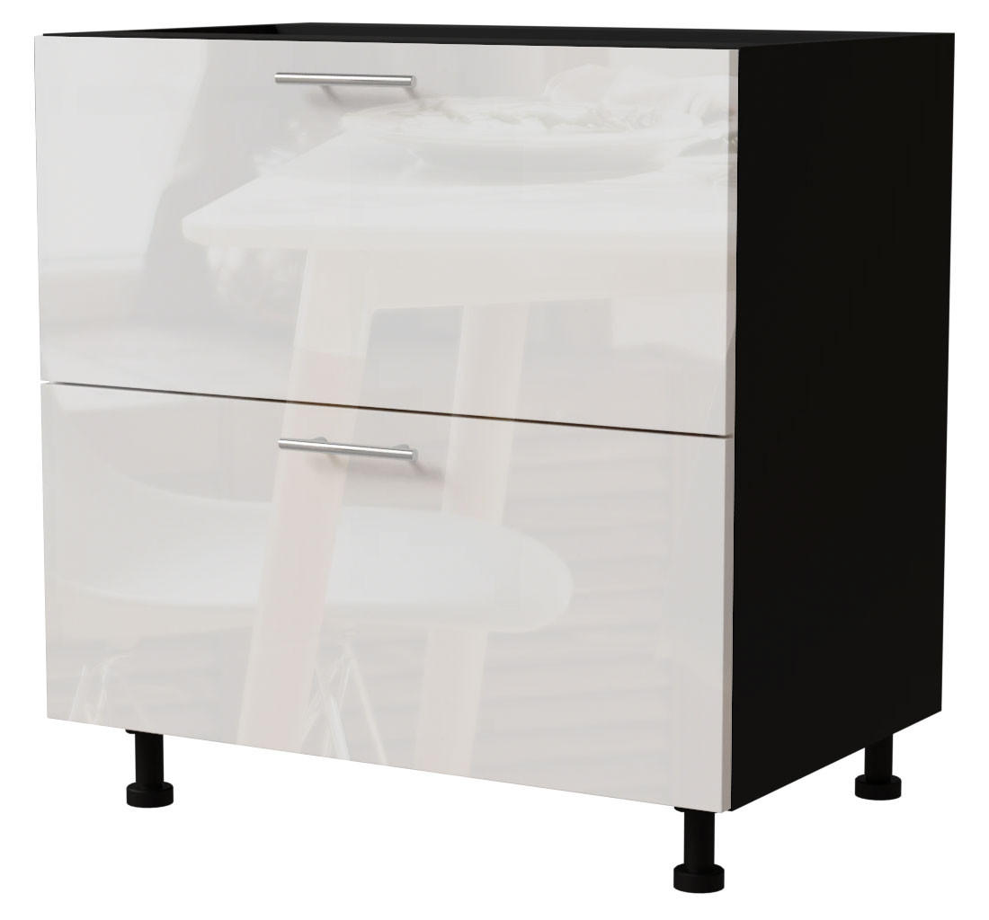 Feldmann-Wohnen Schubaladenunterschrank Weiß Hochglanz, Schwarz 90x82x50 cm