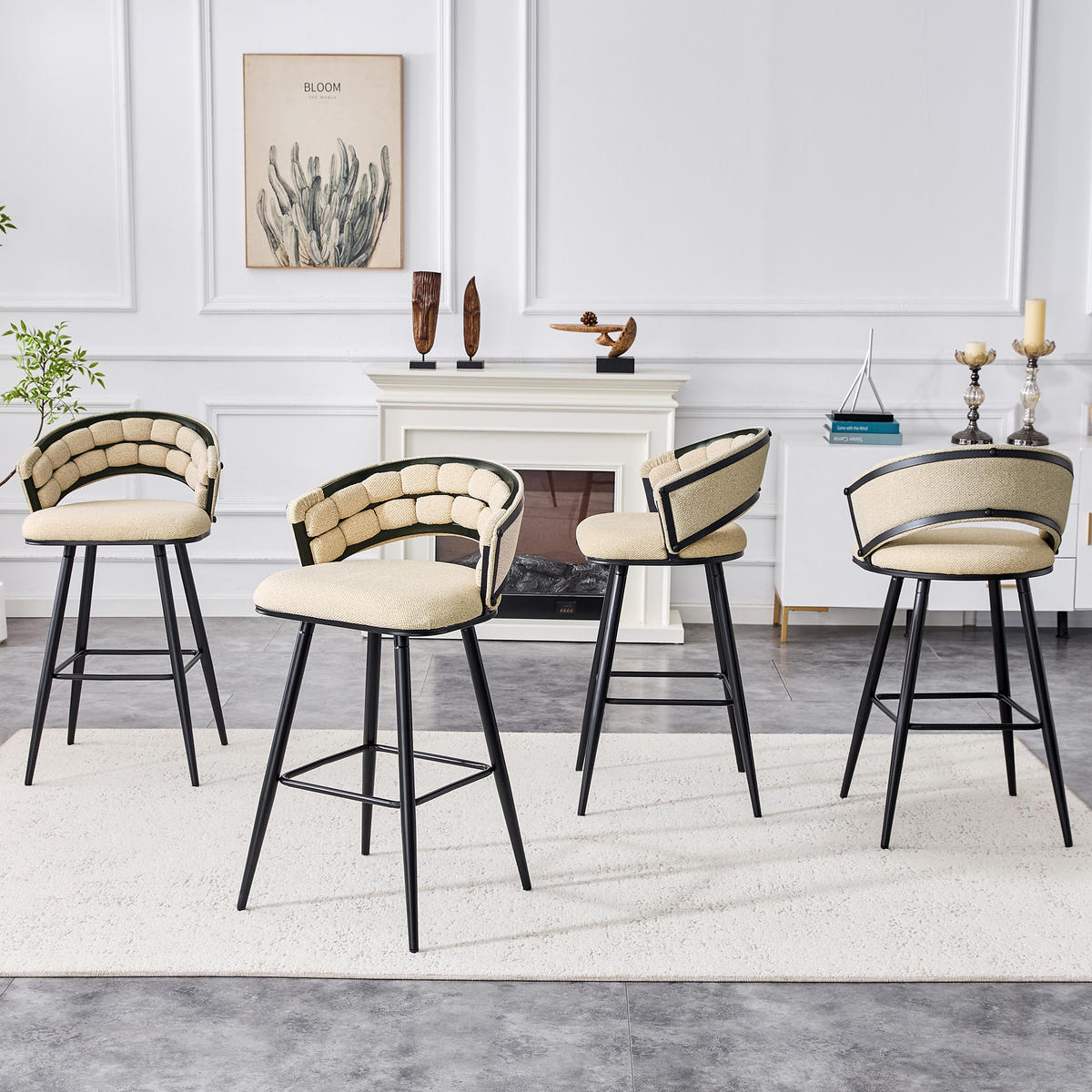 BARHOCKER 4er-Set Beige aus Samt mit Rückenlehne und Metallbeinen - Beige, Metall (56/98.5/50.5cm) - PANGIVO
