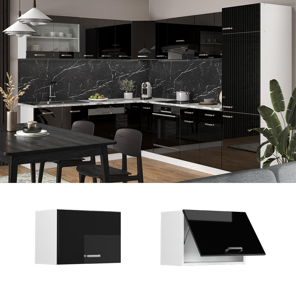 HÄNGESCHRANK R-Line Schwarz Hochglanz 60 cm Flach - Schwarz Hochglanz/Schwarz, Holzwerkstoff (60/40/31cm) - Vicco