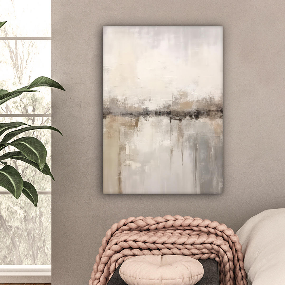 LEINWANDBILD Moderne Kunst - Abstrakt - Beige Wandbild Wohnzimmer 60x80 cm - Beige, Textil (60/80cm) - MuchoWow