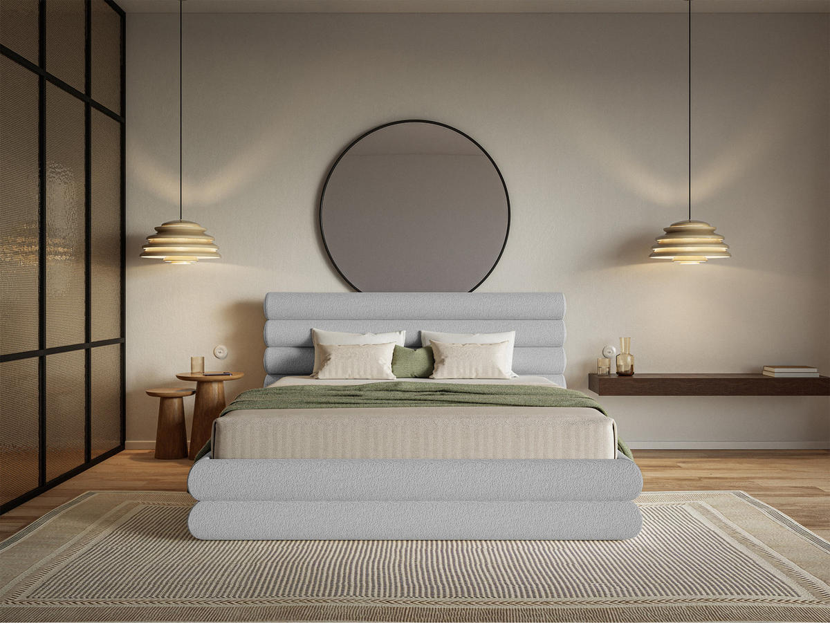 POLSTERBETT Buffalino Hellgrau Boucle 160/200 cm - Hellgrau, Kunststoff/Textil (160/200cm) - Selsey