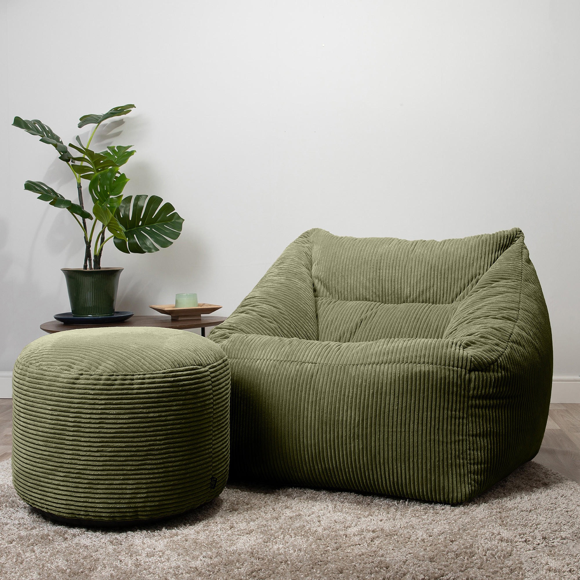 SITZSACK Sessel Natalia + Sitzpouf - Salbeigrün, Textil (100/80/88cm) - icon