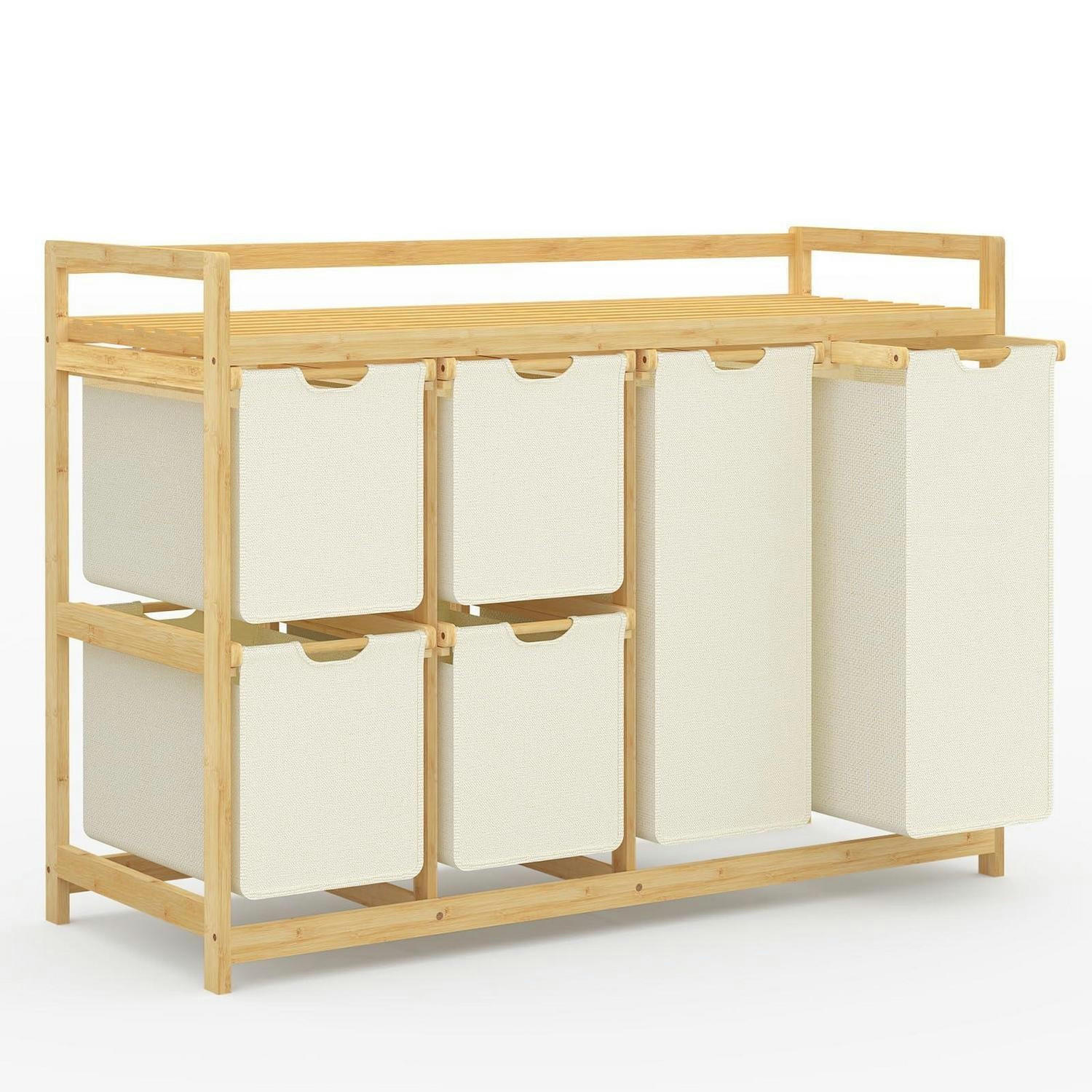 WÄSCHEKORB mit 6 Fächern Bambus Beige - Beige, Naturmaterialien (41.5/77/105cm)