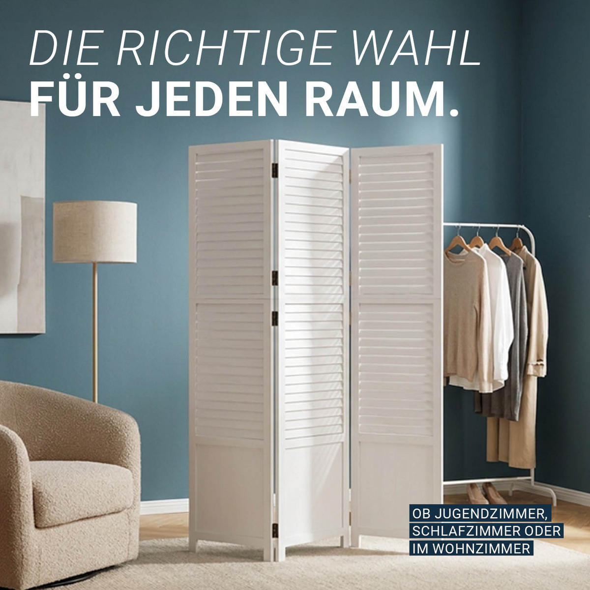PARAVENT 3-tlg. 130/175 cm Weiß Holzlamellen - Weiß, Holz (129/175/2cm) - Homestyle4u
