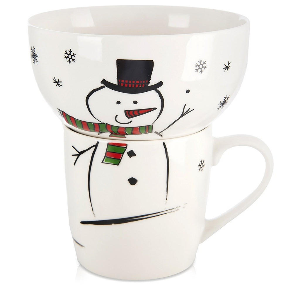 FRÜHSTÜCKSSET SCHNEEMANN, Porzellan, weiß, 2-teilig - Weiß, Keramik (0.35L) - Orion 