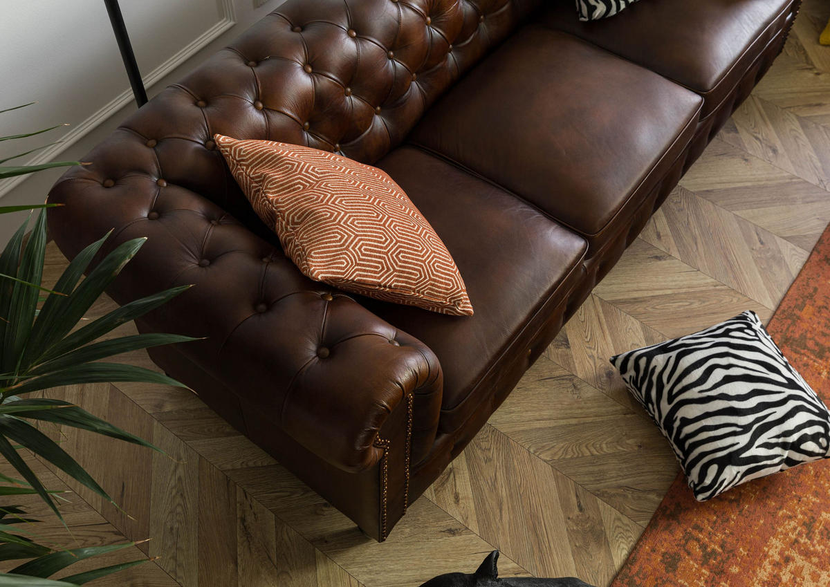 SOFA 3-Sitzer Echtleder 216x82x75 braun CHESTERFIELD #103 - Braun, Leder (216/75/82cm) - Massivmoebel24