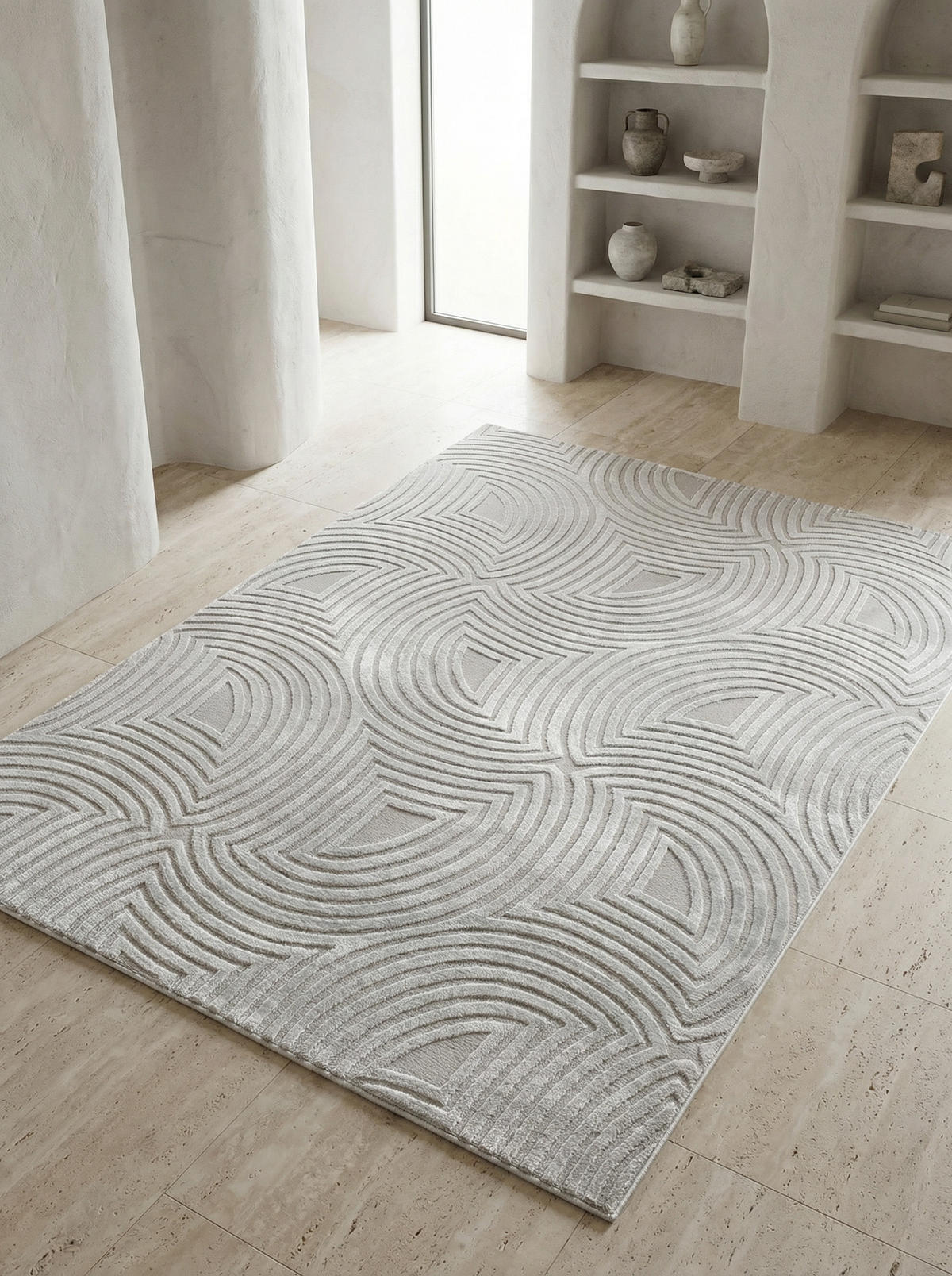 TEPPICH Waschbar Skulptural Modern Schlafzimmer Strapazierfähig Silber 200x290 cm OEKO-TEX – ILLER - Silberfarben, Textil (200/290cm) - KADIMA DESIGN