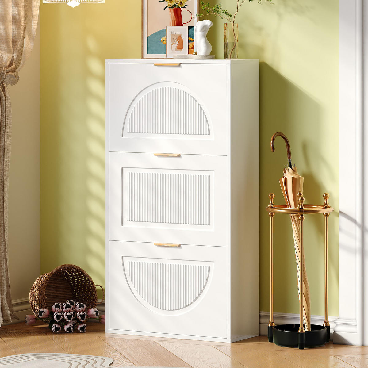 SCHUHSCHRANK Schmal 3 Klappen Weiß 60x24x114cm - Weiß, Holzwerkstoff (24/114/60cm) - FLIEKS