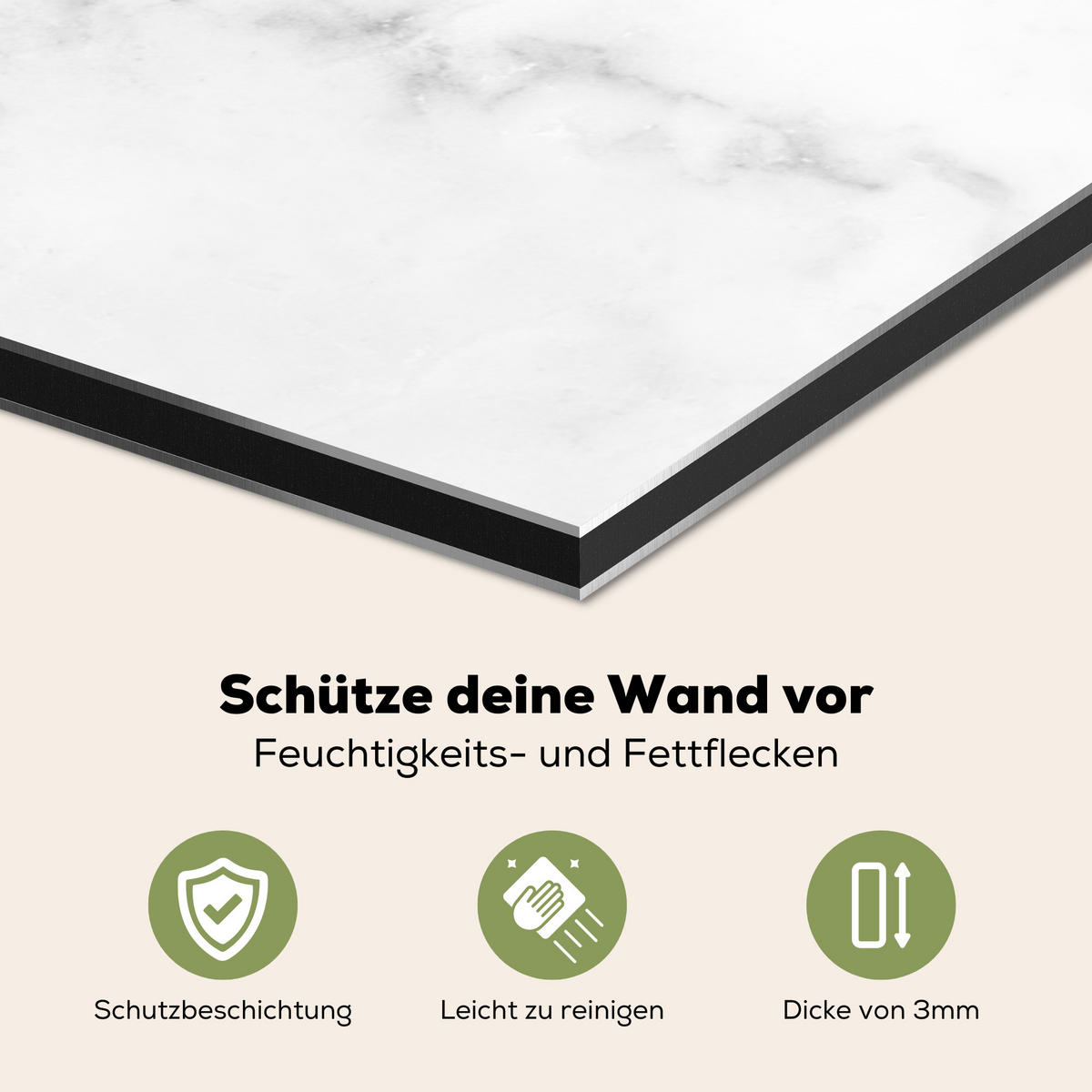 SPRITZSCHUTZ KÜCHE Marmor - Grau - Weiß - Strukturierter Marmor 90x60 cm - Weiß, Metall (90/0.3/60cm) - MuchoWow