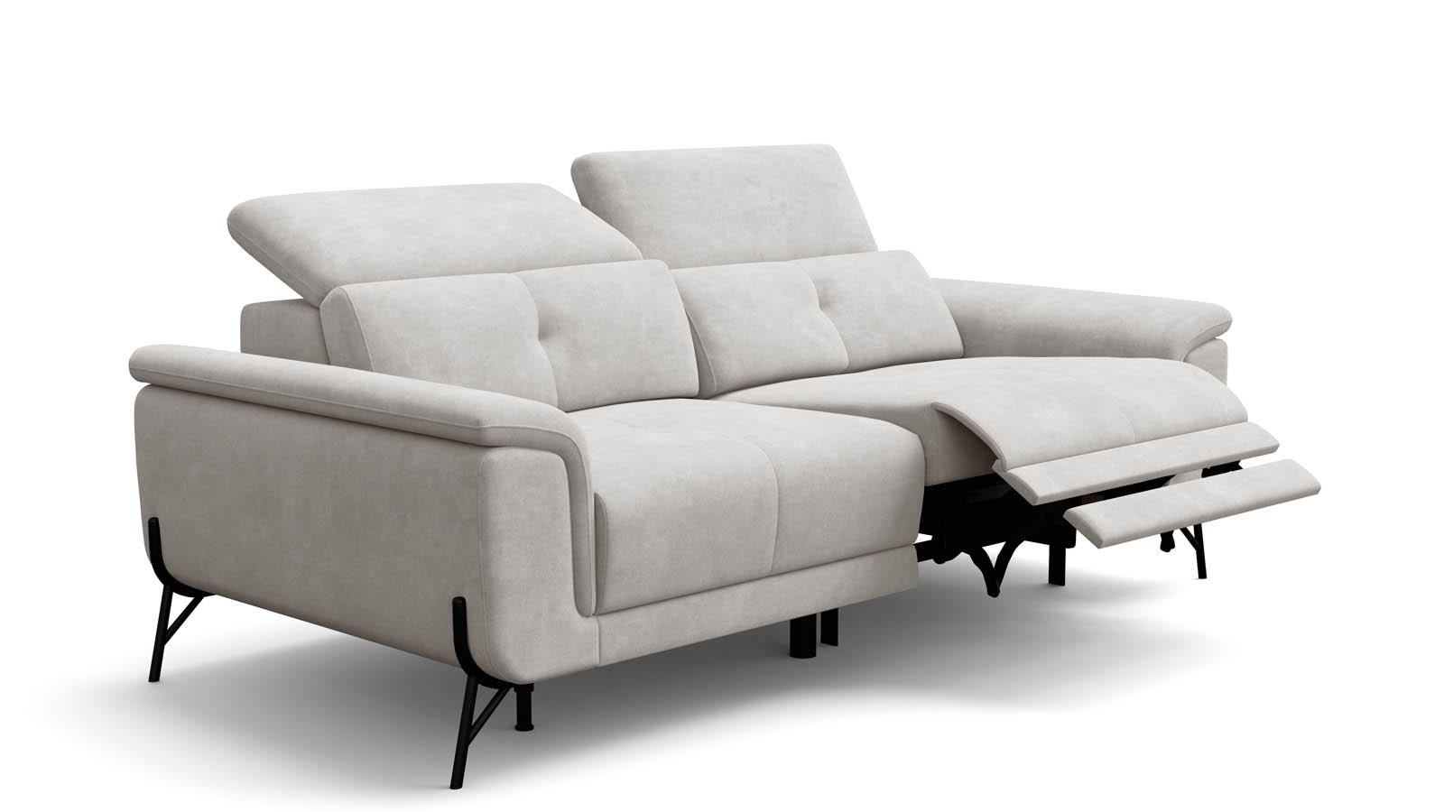 SOFA RELAX AVENA 3-Sitzer, beiger Veloursstoff - Beige/Schwarz, Holz/Textil (204/80/108cm) - Wozimo