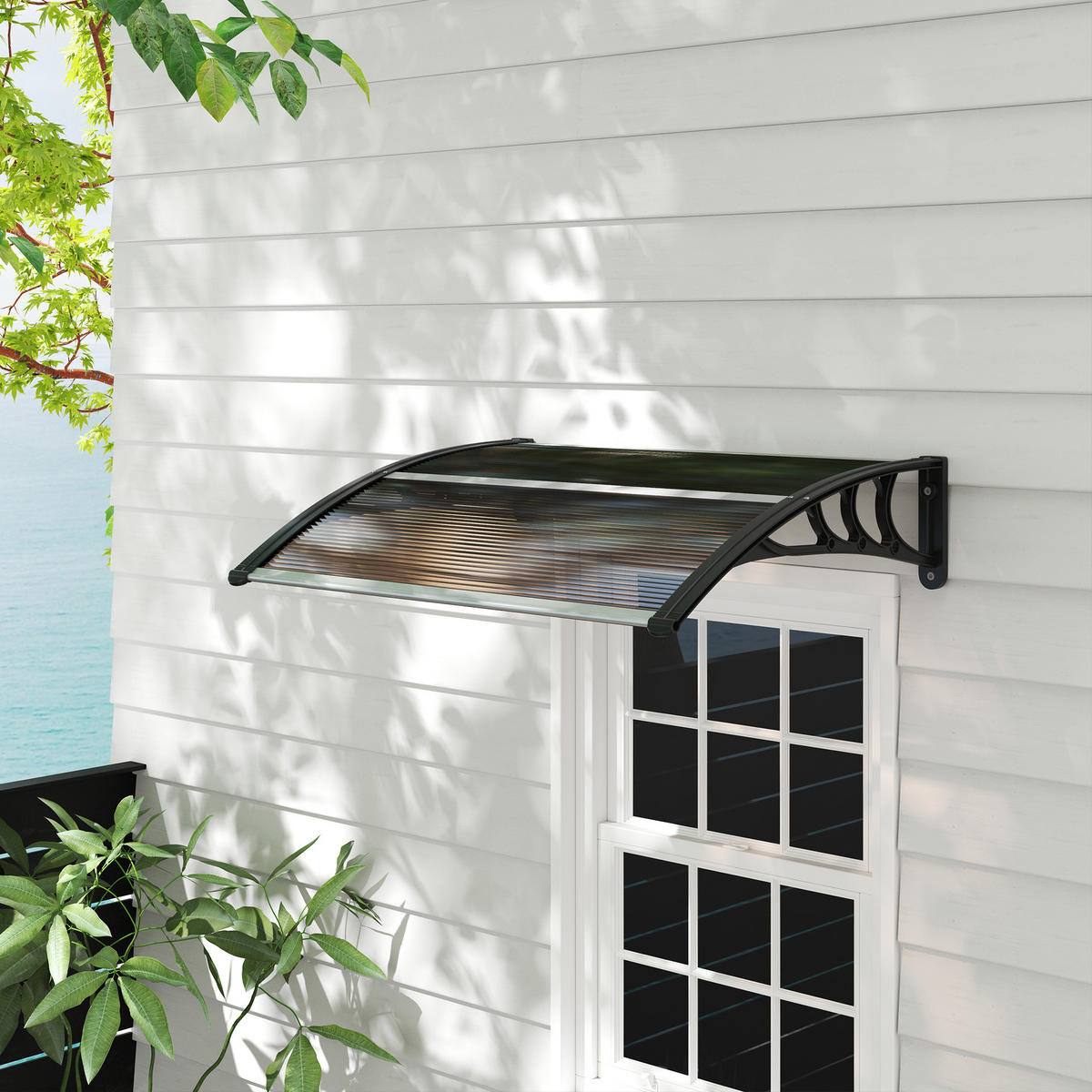 VORDACH DE-07401 Pultvordach, Polycarbonat, 120x75 cm Transparent - Schwarz/Braun, Kunststoff (75/23/120cm) - ComfortXL