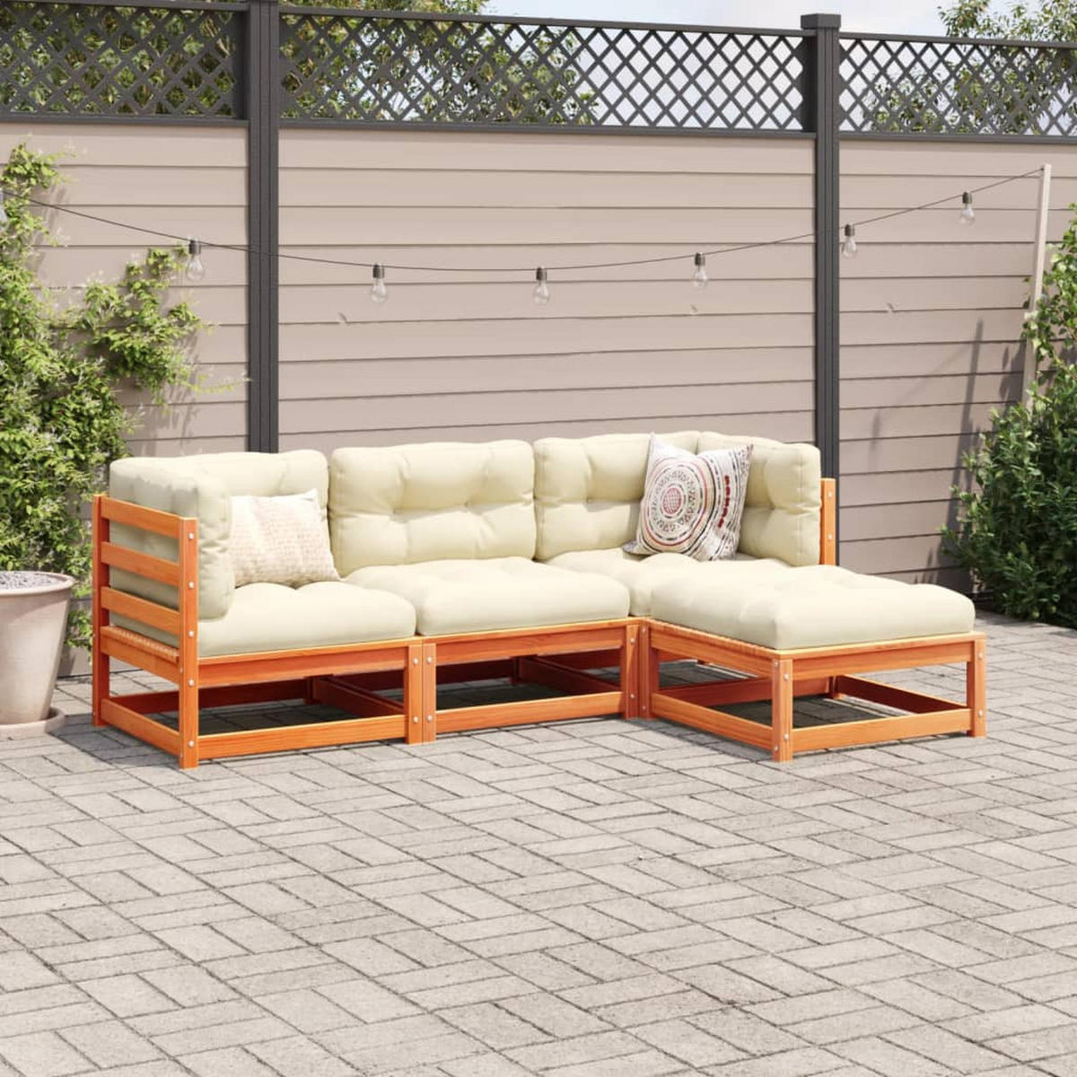 GARTEN-SOFAGARNITUR 4-teilig Mit Kissen Wachsbraun Kiefernholz - Braun, Holz - vidaXL