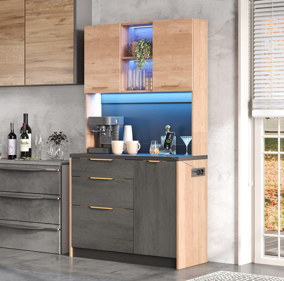 BUFFET 100/40/180 cm neutral aus MDF mit LED - Naturfarben, Holzwerkstoff (100/180/40cm) - OKWISH