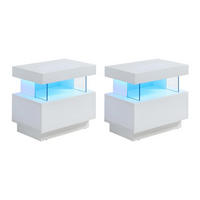 2ER-SET Nachttische mit 1 Schublade & 1 Ablage + LEDs - MDF - Weiß lackiert - FABIO II - Weiß, Holz (39/52/57cm) - Vente-Unique