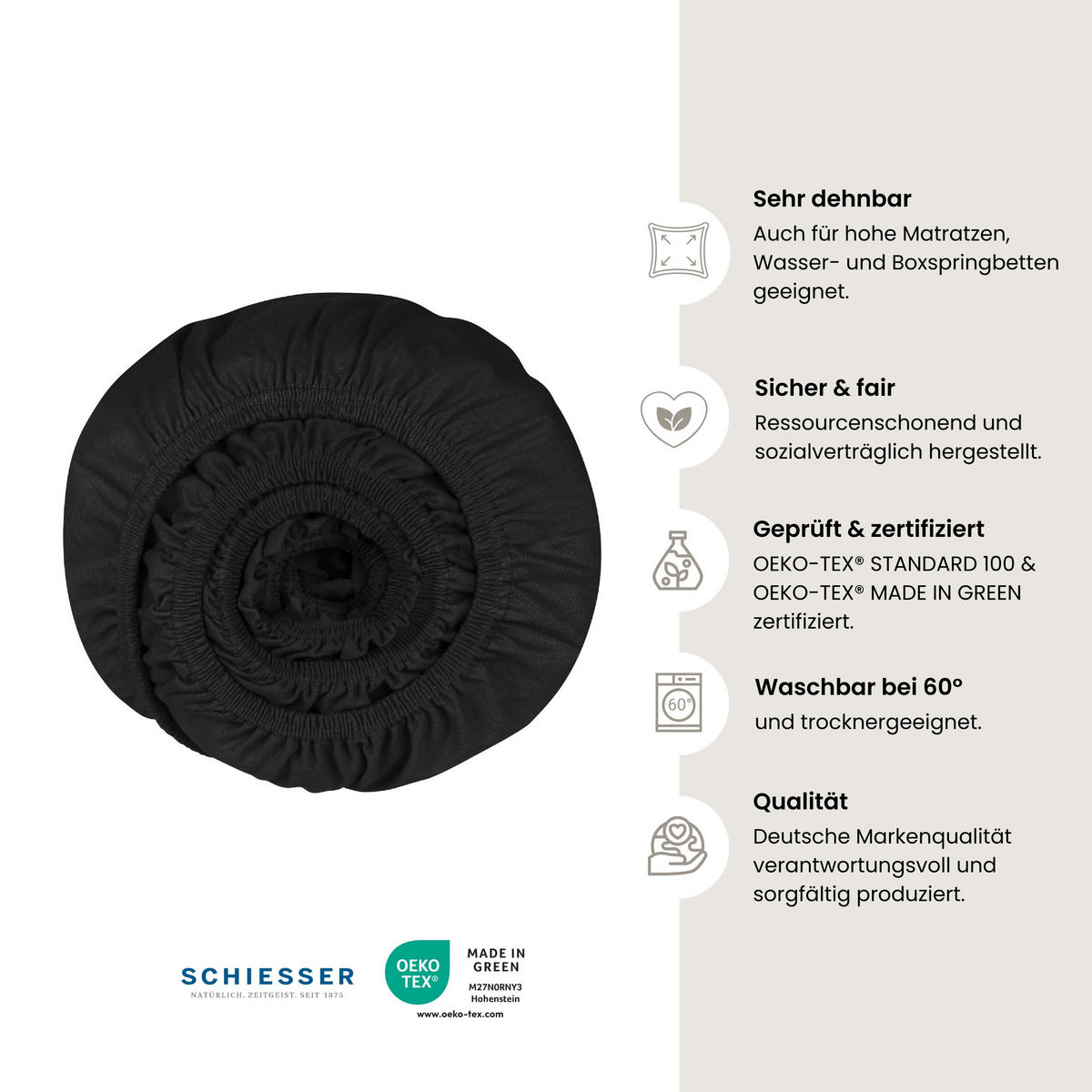 SPANNBETTLAKEN Elli - 97/3 - 100 x 200 cm - Schwarz - Schwarz, Textil (100/200cm) - SCHIESSER