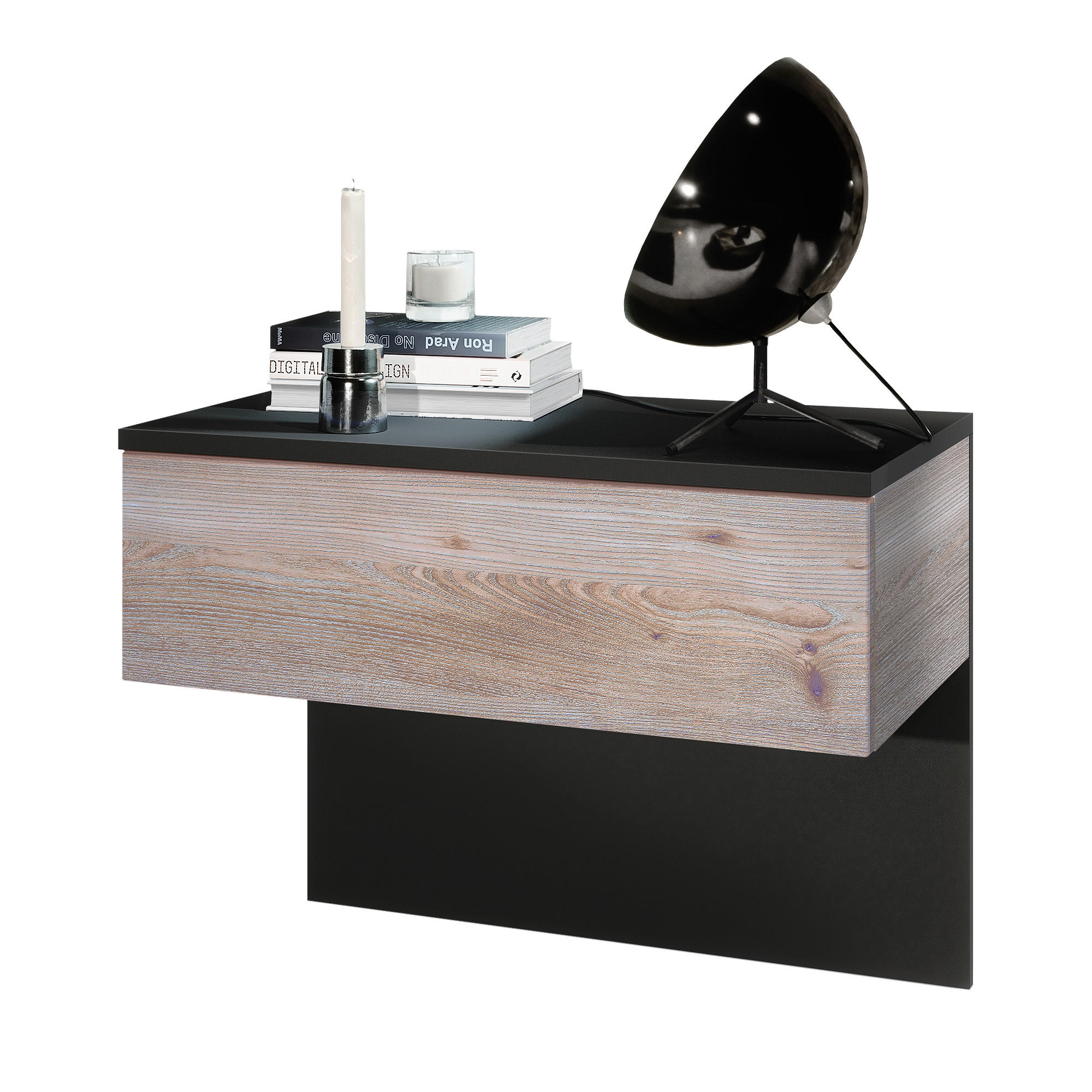 NACHTTISCH Sleep Fronten in Eiche Nordic - Silbereichenfarben, Holzwerkstoff (60/46/35cm) - Vladon