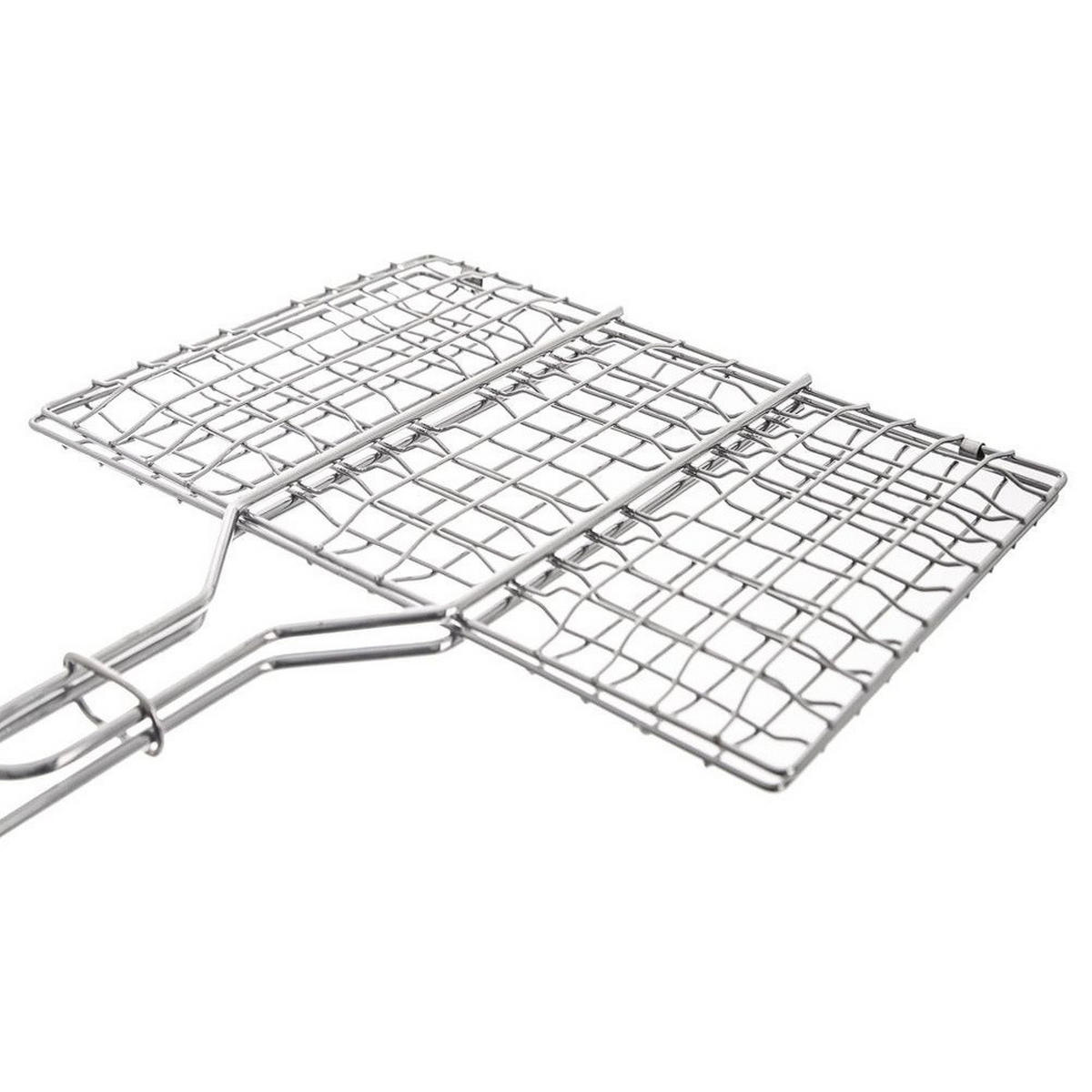 GRILLROST doppelseitig Holzgriff 55 cm Silberfarben - Silberfarben, Metall (35/4/55cm) - Orion 