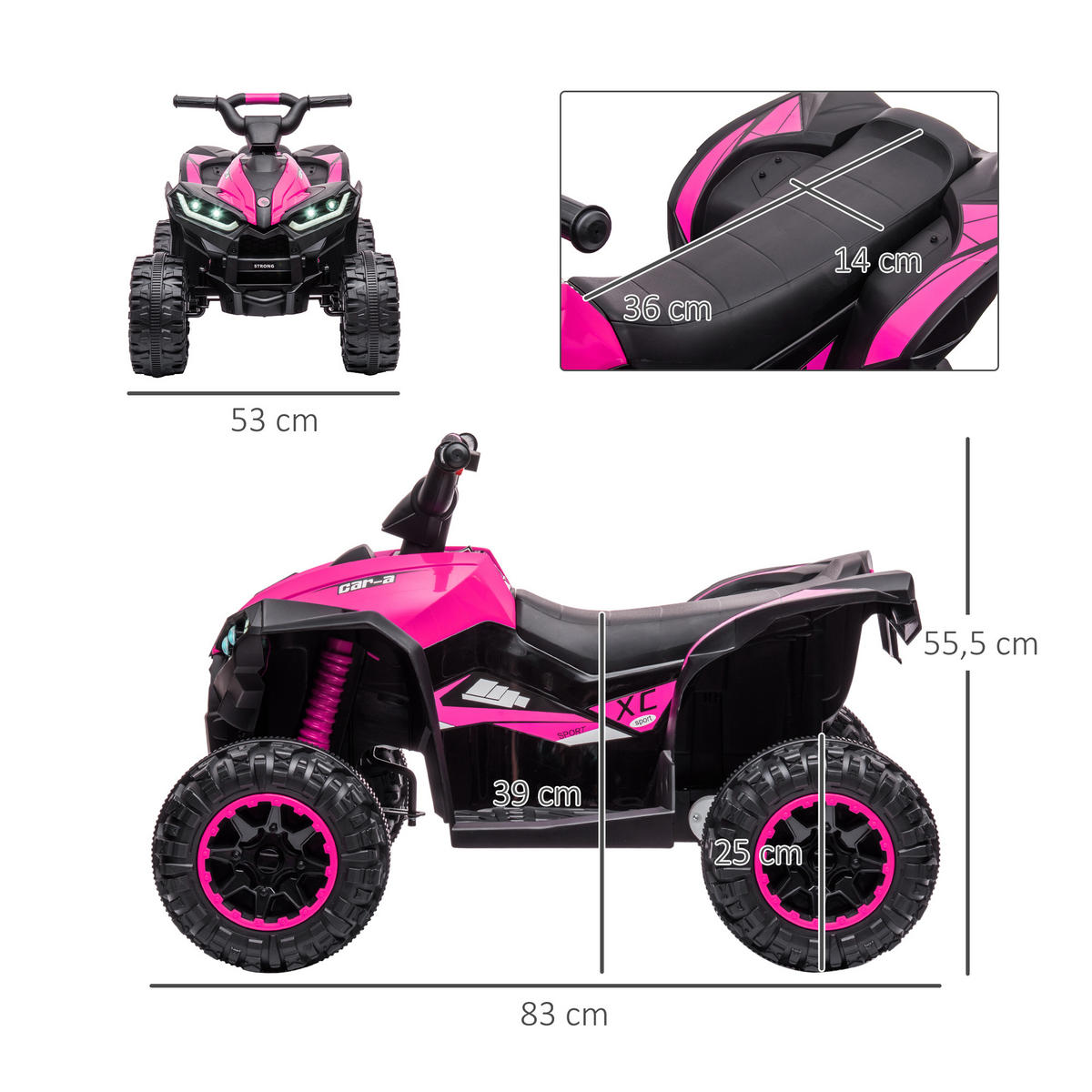ELEKTRO-QUAD - Schwarz/Rosa, Kunststoff/Metall (83/53/55.5cm) - HOMCOM