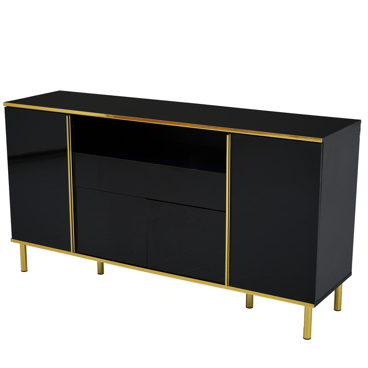SIDEBOARD mit LED-Beleuchtung und goldenen Akzenten - Weiß, Holzwerkstoff (150/80/40cm) - Urban Meuble