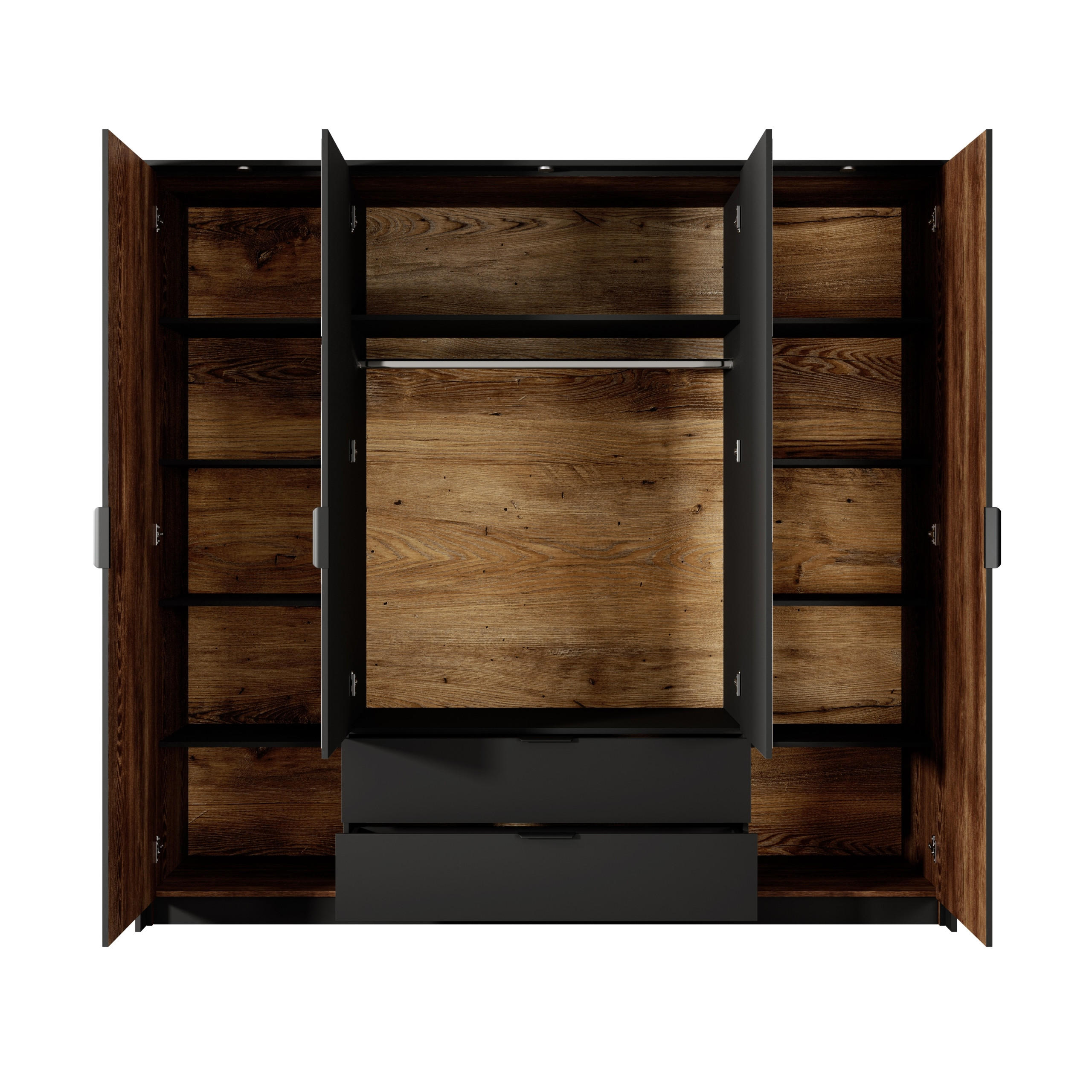 DREHTÜRENSCHRANK MILANO 223,2/210/59 cm 4-türig mit Spiegel Nussbaumfarben - Anthrazit/Nussbaumfarben, Holzwerkstoff (223.2/210/59cm) - MASSENO