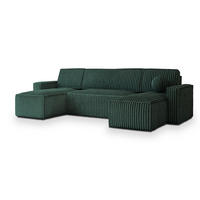 ROHOVÁ SEDAČKA PESANO tmavě zelená - šedá/tmavě zelená, dřevo/textil (306/140cm) - MASSENO