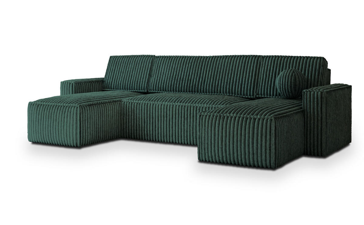 ROHOVÁ SEDAČKA PESANO tmavě zelená - šedá/tmavě zelená, dřevo/textil (306/140cm) - MASSENO