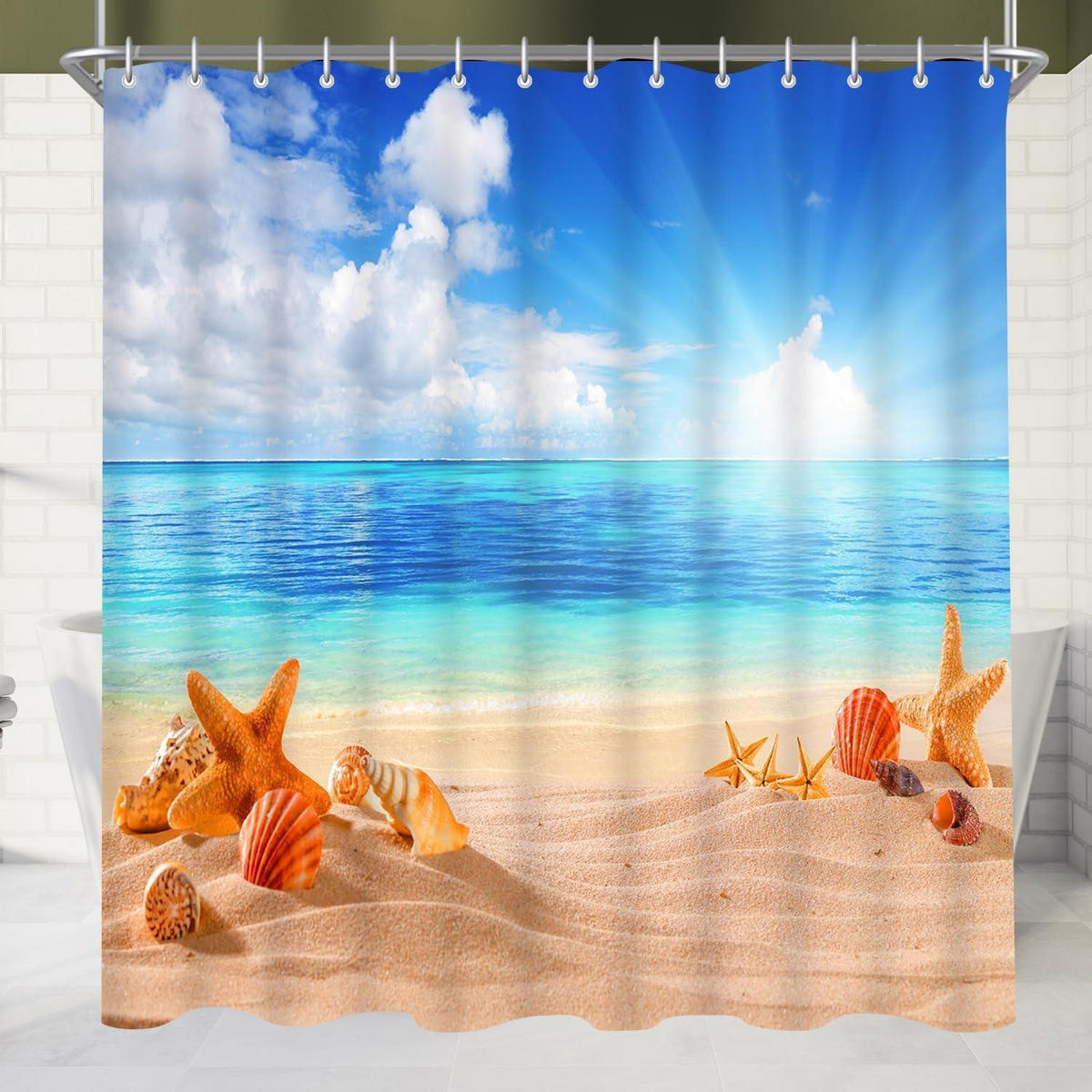 DUSCHVORHANG 180 x 200 cm Sea Blue Textil Wasserabweisend Waschbar - Multicolor, Textil (180/200cm)