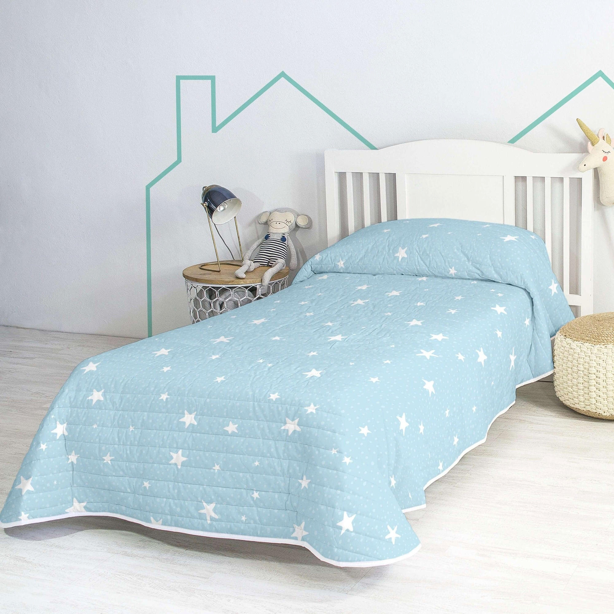 TAGESDECKE little star 200x260 cm (bett 105) blau - Blau, Textil (200/260cm) - Happy Friday