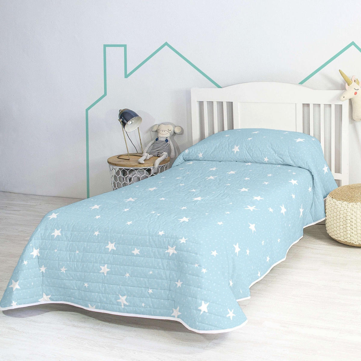 TAGESDECKE little star 200x260 cm (bett 105) blau - Blau, Textil (200/260cm) - Happy Friday
