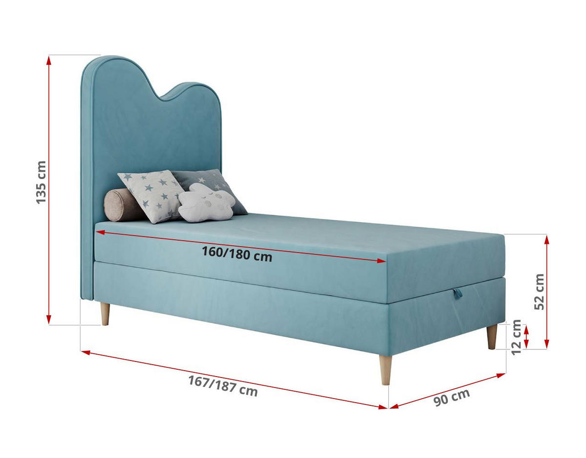 BOXBETT FLOW 90/180 Blau Velvet - H3 - Blau, Holz/Textil (90/180cm) - MKS