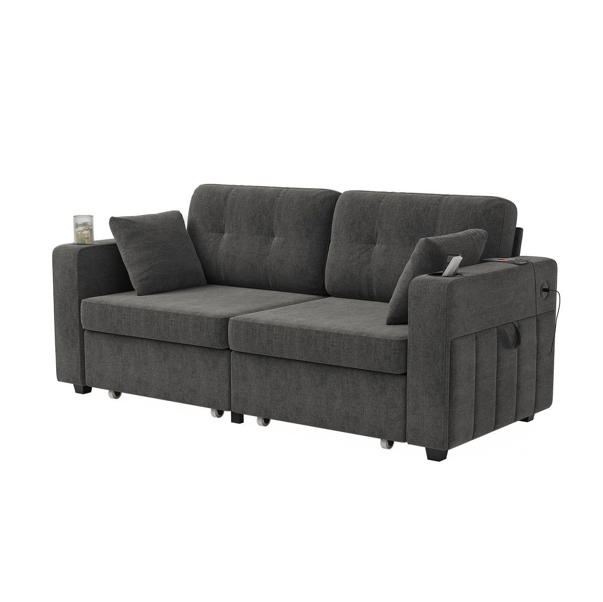 2-SITZER aus Chenille 172x75x82 cm in Grau mit USB-Anschlüssen & Stauraum - Grau, Textil (75/82/172cm) - Modfu