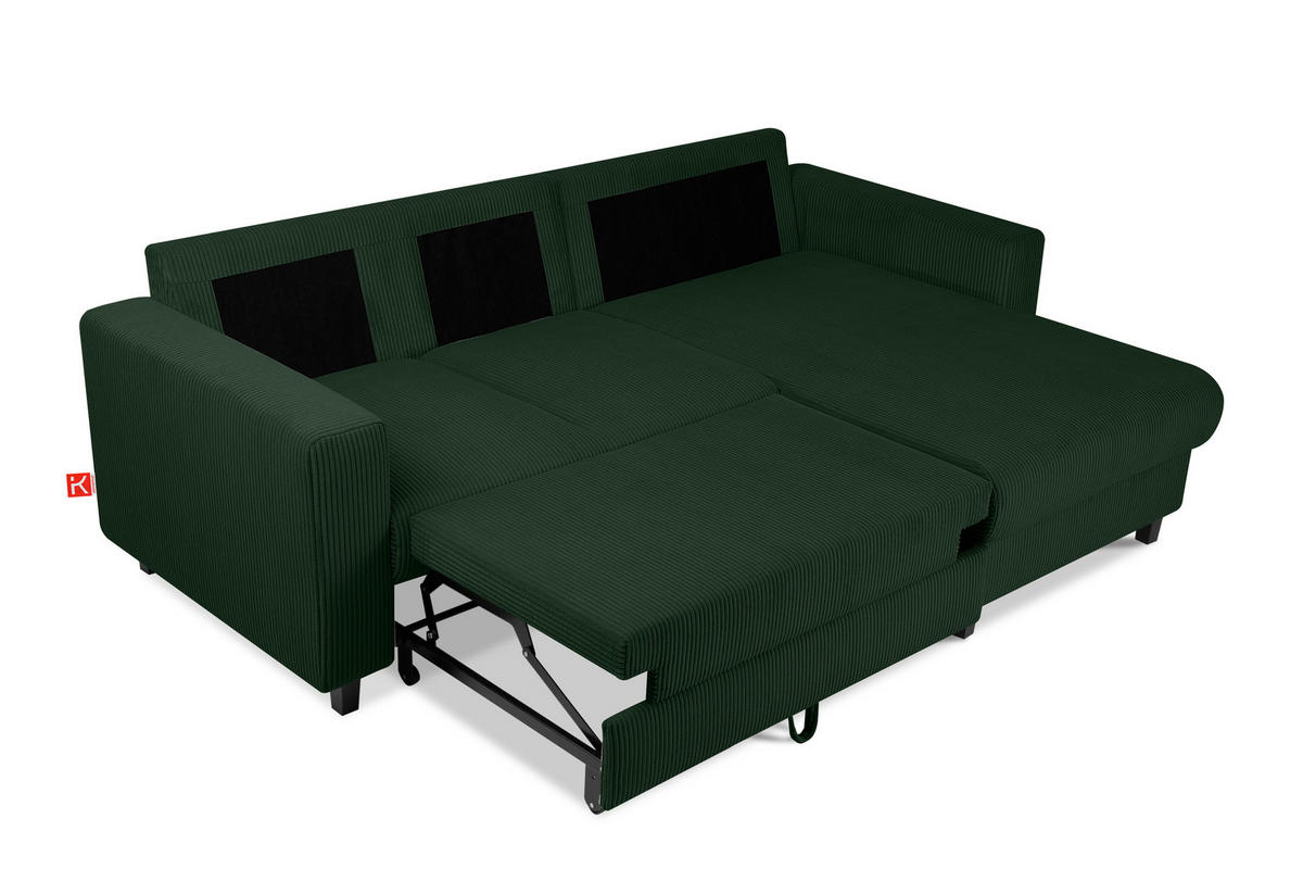 ECKSCHLAFSOFA EGRET Rechts mit Bettkasten, Cord-Stoff, dunkelgrün - Dunkelgrün, Textil (234/90cm) - KONSIMO®